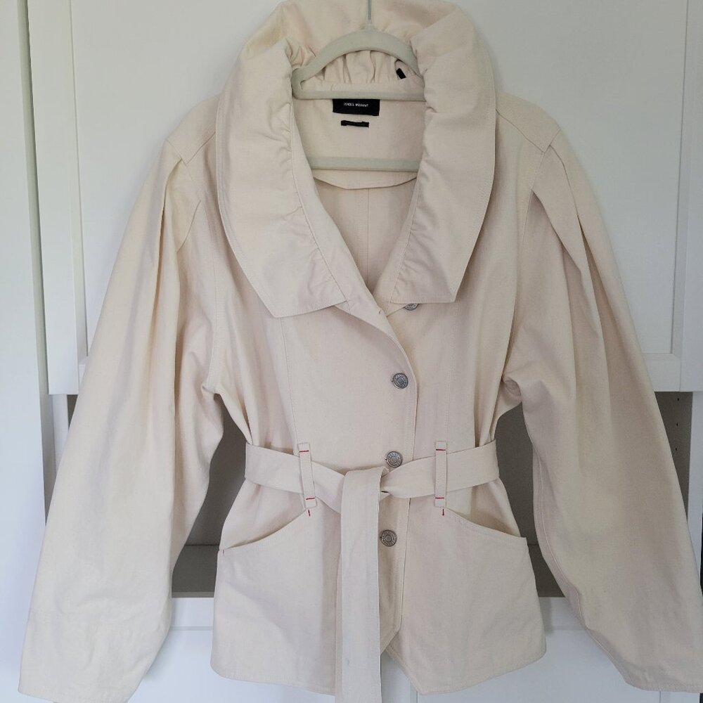 Isabel Marant  Dipazo ruffled belted cotton-twill jacket in cream color - Picture 3 of 8